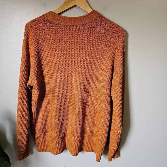 EUC AMERICAN EAGLE OUTFITTERS CAMEL WAFFLE KNIT CREW NECK PULLOVER SWEATER XS - Picture 2 of 13